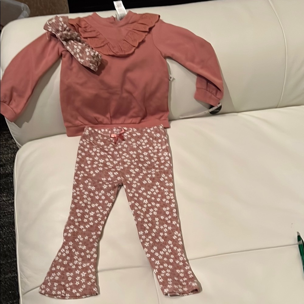 Pink Ruffled Top and Floral Pants Set